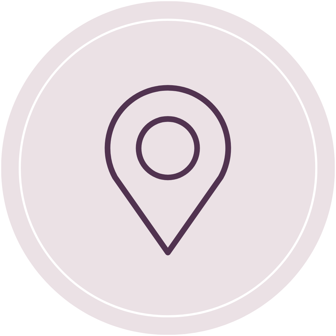 A location icon in a purple circle.