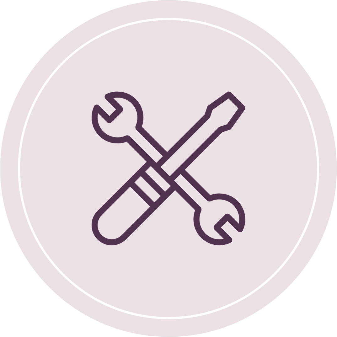 A tools icon in a purple circle.
